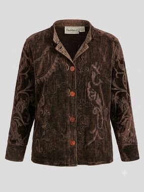 Rare Vintage Flashback Brown Embroidered Velvet Jacket